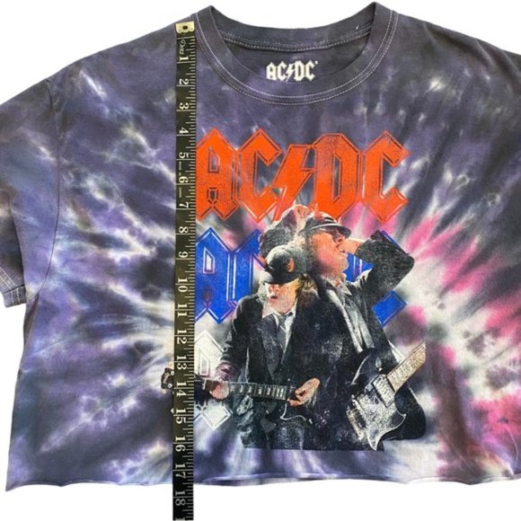 AC/DC Womens Multicolor Tie Dye Crop Band Concert Cotton Shirt M L - Picture 9 of 9